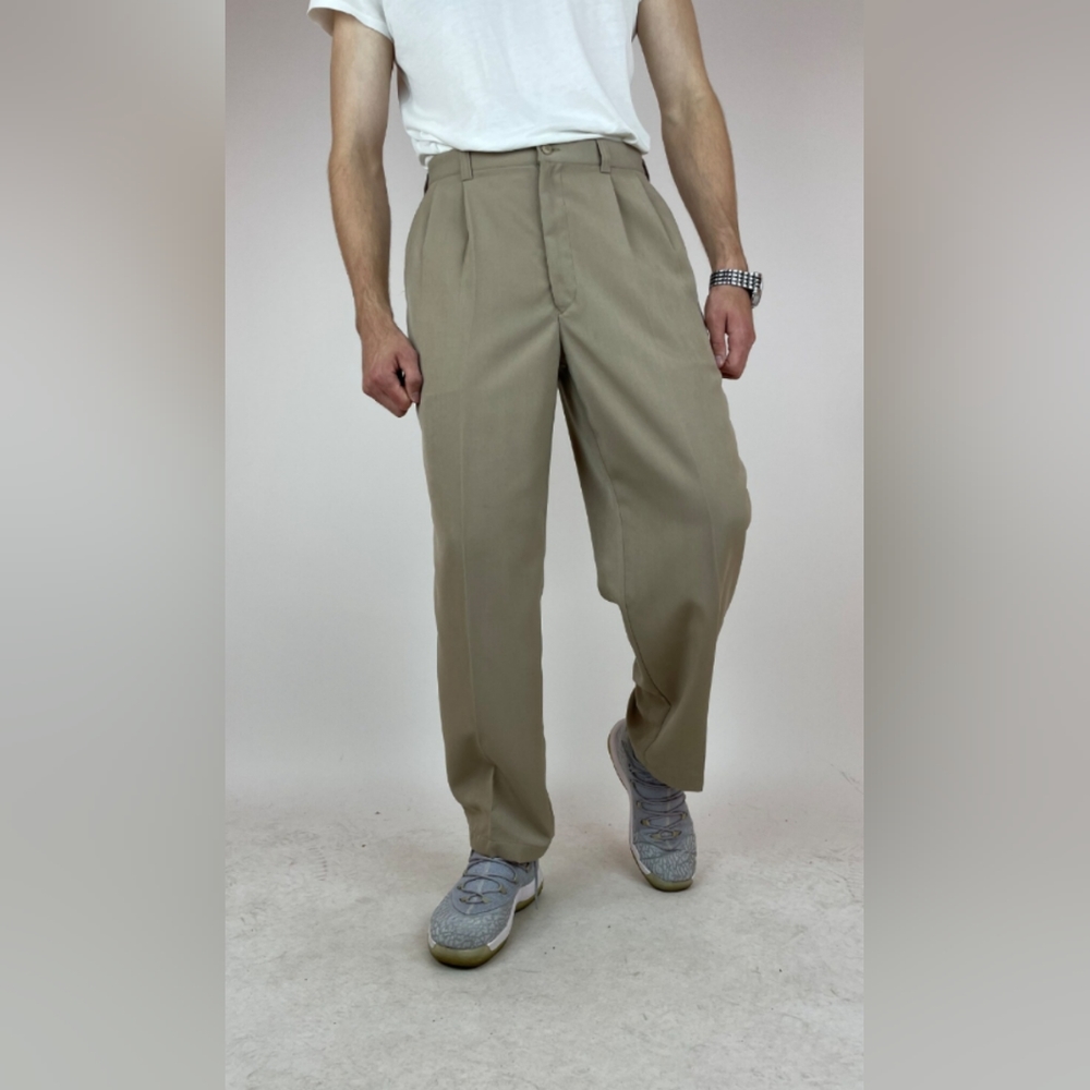 Men's Natural Issue Tan Pants Size 33/32 Executive Khakis Tacked Cuff